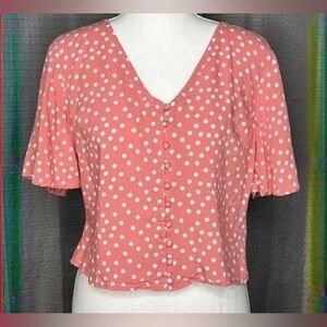 Japna Small Pink with White Polka Dots Blouse | Color: Pink/White | Size:L